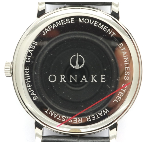 45 - Ornake: new old stock gents wristwatch with black dial, battery required. P&P Group 1 (£14+VAT for t... 