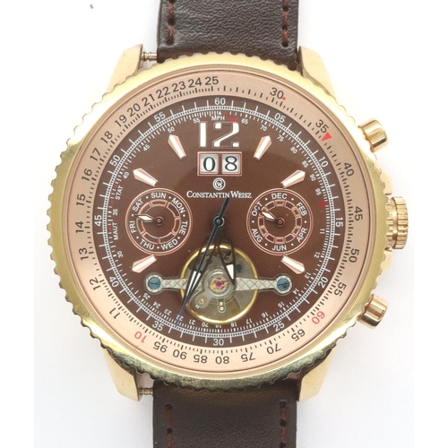 Constantin Weisz automatic wristwatch on brown leather strap working at lotting. P P Group 1 14