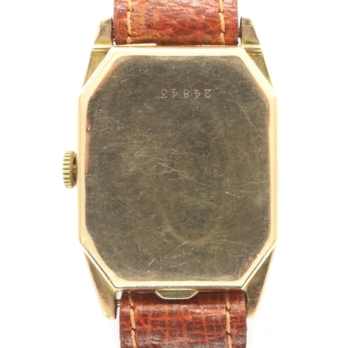 54 - Gents 9ct gold tank wristwatch, in the style of Omega, case number 24843. Does wind, will run for a ... 