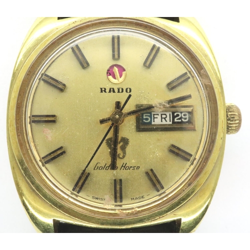 56 - Rado: Golden Horse wristwatch, on black leather strap, working at lotting. P&P Group 1 (£14+VAT for ... 