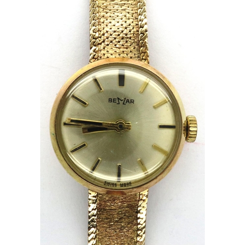 65 - Bemar: 9ct gold ladies wristwatch on a 9ct gold bracelet, working at lotting. P&P Group 1 (£14+VAT f... 