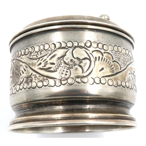 69 - Lidded pot with impressed decoration, stamped sterling silver, H: 60 mm, 39g. P&P Group 1 (£14+VAT f... 