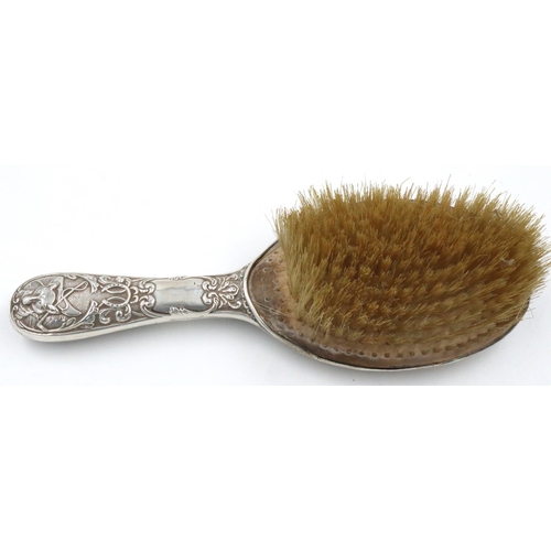 81 - Hallmarked silver hairbrush, with hunting scene decoration, Chester assay 1901, maker WA. P&P Group ... 