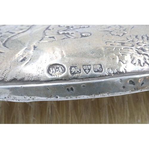 81 - Hallmarked silver hairbrush, with hunting scene decoration, Chester assay 1901, maker WA. P&P Group ... 