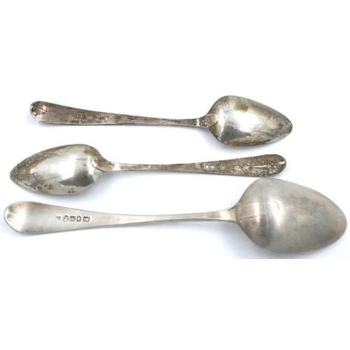 87 - Pair of George III hallmarked silver spoons, Edinburgh assay 1805, combined 57g and a further larger... 