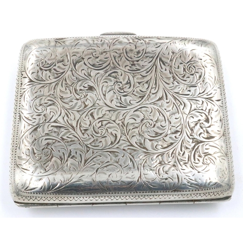 88 - Hallmarked silver cigarette case, maker HCF, Birmingham assay, 41g, 90 mm x 70 mm. Elastic missing, ... 