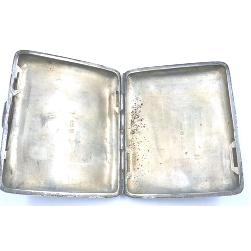 88 - Hallmarked silver cigarette case, maker HCF, Birmingham assay, 41g, 90 mm x 70 mm. Elastic missing, ... 