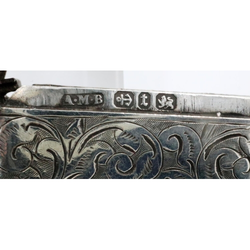 92 - Hallmarked silver vesta case, Birmingham assay 1918, with engraved decoration, clasp fully functiona... 