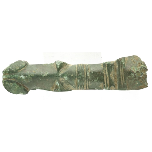 111 - Three bronze Roman Anglo Saxon strap ends, L: 45 mm. P&P Group 0 (£5+VAT for the first lot and £1+VA... 