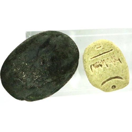 137D - Two Egyptians scarab talismans, one bone, one metal, largest L: 20 mm. P&P Group 0 (£5+VAT for the f... 