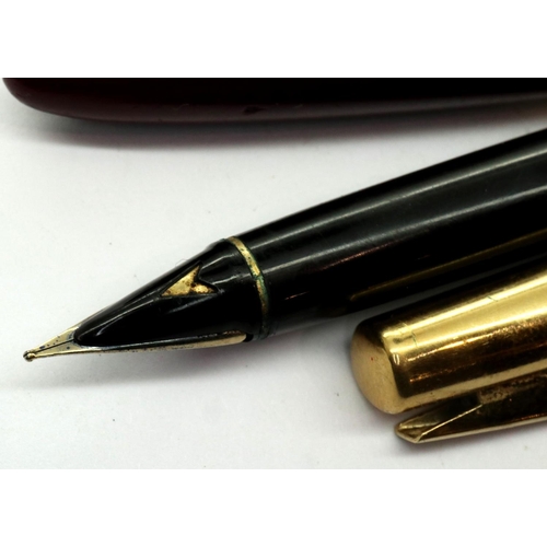 143 - Three fountain pens including Scheaffer and Parker, 12ct rolled gold example and one with a 14ct gol... 