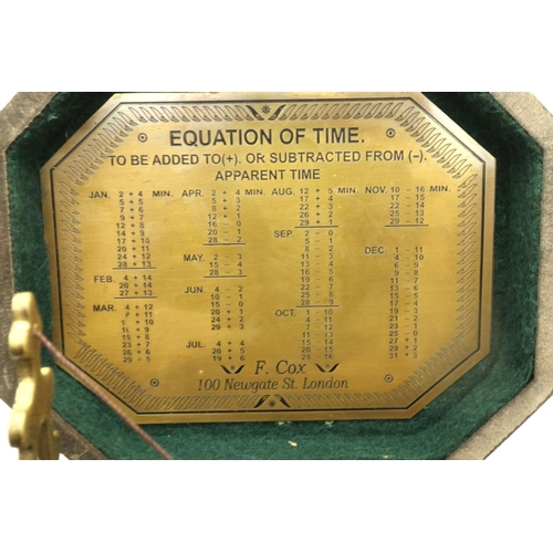 147 - Hardwood boxed sundial compass, marked Cox of London. P&P Group 2 (£18+VAT for the first lot and £3+... 