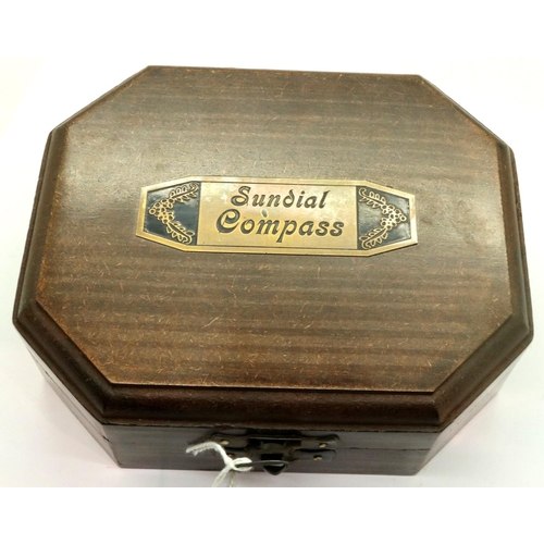 147 - Hardwood boxed sundial compass, marked Cox of London. P&P Group 2 (£18+VAT for the first lot and £3+... 