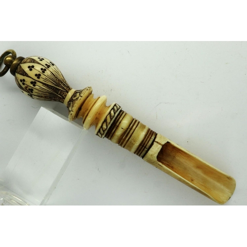 149 - Carved bone Prisoner of War apple corer, engraved Frank 1918. P&P Group 1 (£14+VAT for the first lot... 