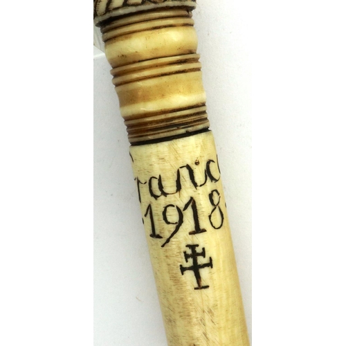 149 - Carved bone Prisoner of War apple corer, engraved Frank 1918. P&P Group 1 (£14+VAT for the first lot... 