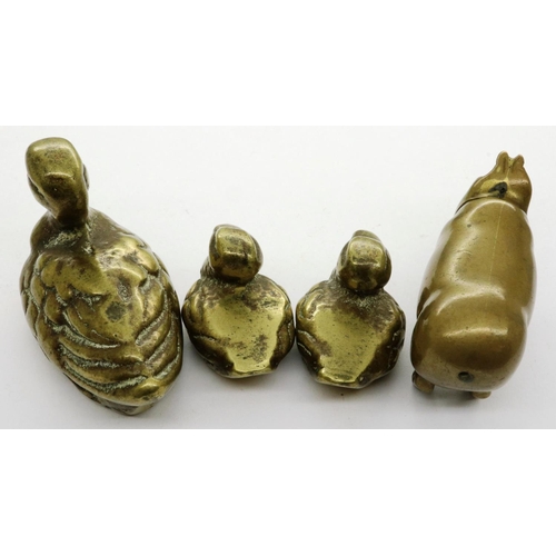 150 - Brass pig vesta case, L: 45 mm, and a set of three brass miniature ducks. P&P Group 2 (£18+VAT for t... 