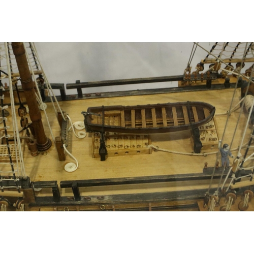 396 - Glass cased handmade wooden model of HMS Bounty armed vessel 1787, museum quality build, 1/60 scale ... 