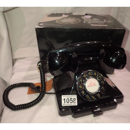 1058 - Black Carrington push button telephone in 1920s styling compatible with modern telephone banking and... 