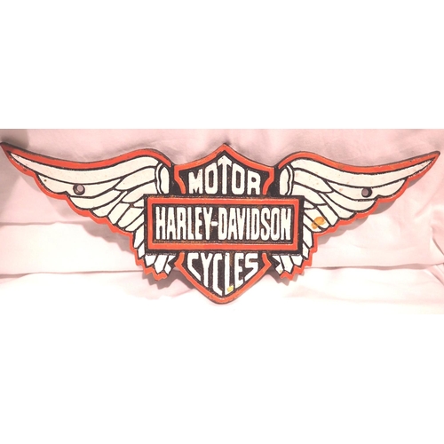 1059 - Cast iron Harley Davidson winged plaque, L: 30 cm. P&P Group 2 (£18+VAT for the first lot and £3+VAT... 