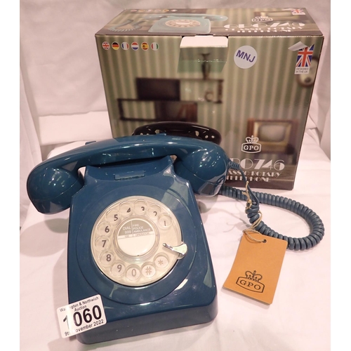 1060 - Azure blue 1960/1970s style rotary telephone, compatible with modern telephone banking and any stand... 