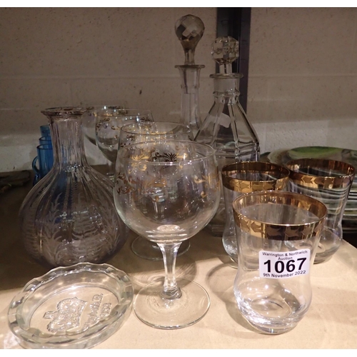 1067 - Quantity of mixed glassware including decanters etc. Not available for in-house P&P