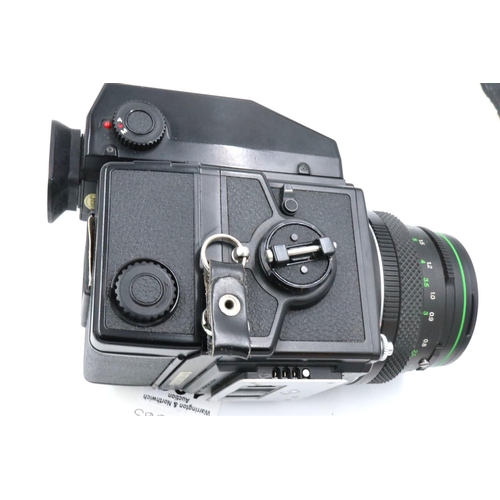 168 - Zenza Bronica medium format camera with 75 mm F2.8 lens with spare film back and eye level view find... 