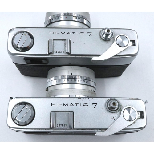 169 - Two Minolta Hi-matic 7 Rangefinder cameras with Rokkor 45 mm F1.8 lenses and cases. P&P Group 2 (£18... 