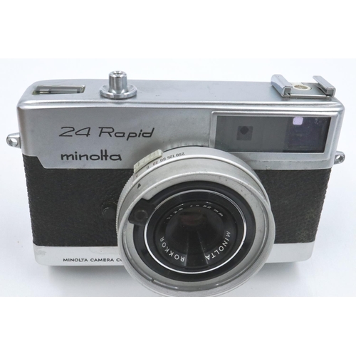 180 - 2 Minolta rangefinder film cameras, cased, Himatic F and 24 rapid. P&P Group 2 (£18+VAT for the firs... 