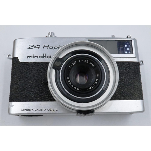 180 - 2 Minolta rangefinder film cameras, cased, Himatic F and 24 rapid. P&P Group 2 (£18+VAT for the firs... 