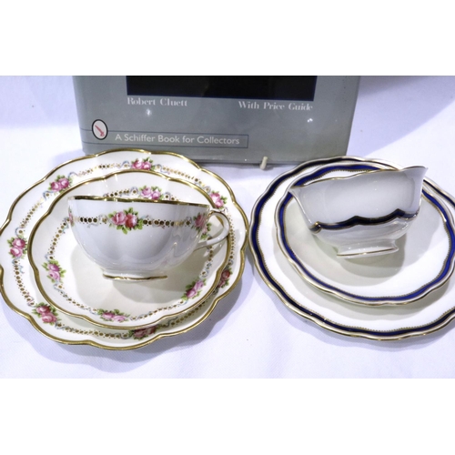 252 - Two George Jones Crescent china trios and a George Jones ceramic price guide, no chips or cracks. P&... 