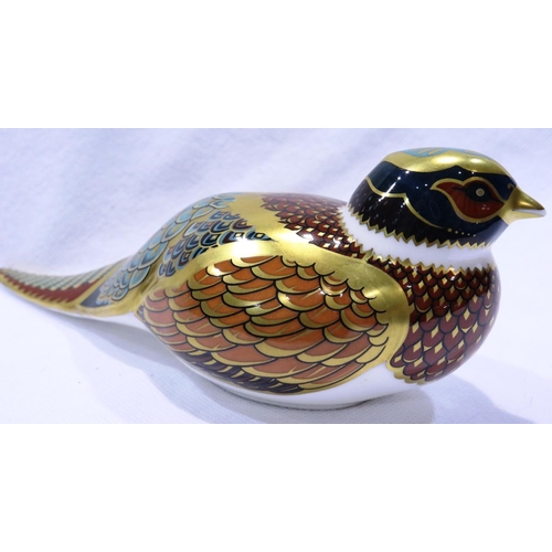 259 - Royal Crown Derby Woodland Pheasant, with gold stopper, L: 18 cm, no cracks or chips. P&P Group 1 (£... 