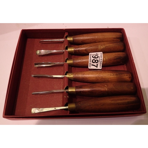 1987 - Crown 220 woodcarving set 5/16 inch sqaure chisel, bent sqaure chisel, skew chisel, bent gouge 3/10 ... 