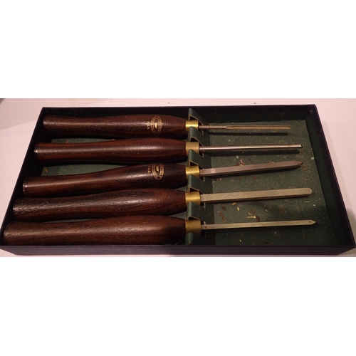 1989 - Crown tools five piece miniature Cryo wood turning set 1/8 inch gouge, 1/4 inch gouge, 1/16 inch par... 