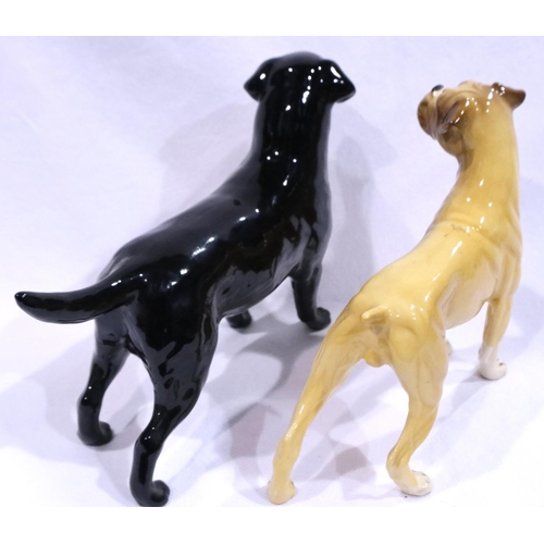 284 - Two large Beswick dogs, Boxer and black Labrador, largest L: 22 cm, no chips or cracks. P&P Group 2 ... 