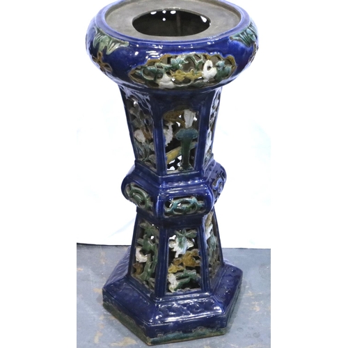 295 - Large blue glazed jardiniere stand, H: 80 cm. Not available for in-house P&P