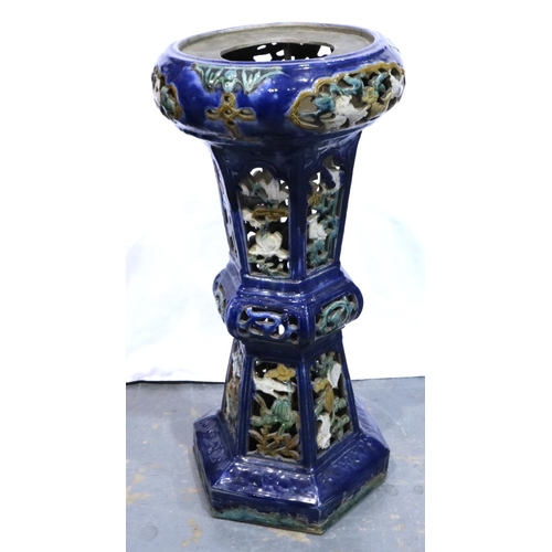 295 - Large blue glazed jardiniere stand, H: 80 cm. Not available for in-house P&P