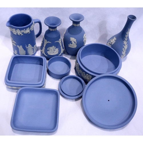 305 - Seven pieces of Wedgwood Jasperware including a jug, largest H: 14 cm, no chips or cracks. P&P Group... 