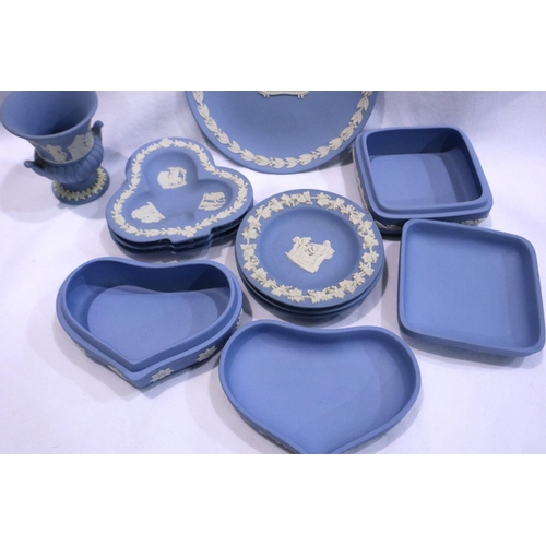 318 - Ten pieces of mixed Wedgwood blue Jasperware largest D: 17 cm, no chips or cracks. Not available for... 