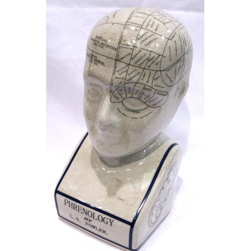 324 - Ceramic phrenology head by LN Fowler, H: 27 cm, crazing but otherwise good, no chips or cracks. P&P ... 