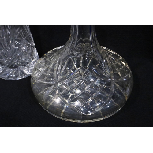 335 - Four glass decanters including two etched with horses, tallest H: 40 cm. Not available for in-house ... 