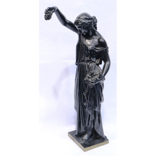 351 - Tall bronze flower maiden, H: 46 cm. Not available for in-house P&P