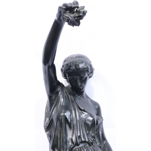 351 - Tall bronze flower maiden, H: 46 cm. Not available for in-house P&P