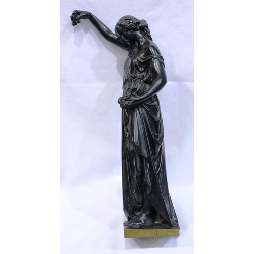 351 - Tall bronze flower maiden, H: 46 cm. Not available for in-house P&P