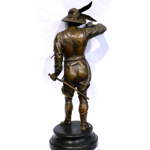 357 - Bronzed spelter cavalier on a metal base, H: 45 cm. P&P Group 3 (£25+VAT for the first lot and £5+VA... 