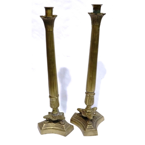 364 - Pair of tall brass candlesticks, H: 50 cm. P&P Group 3 (£25+VAT for the first lot and £5+VAT for sub... 