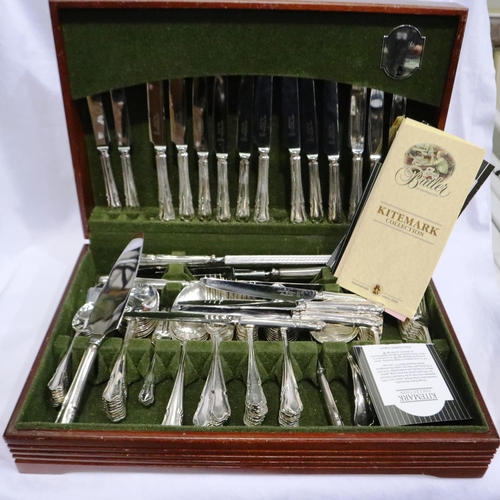 366 - Set of George Butler silver plated cutlery in a mahogany case, mostly complete. P&P Group 2 (£18+VAT... 