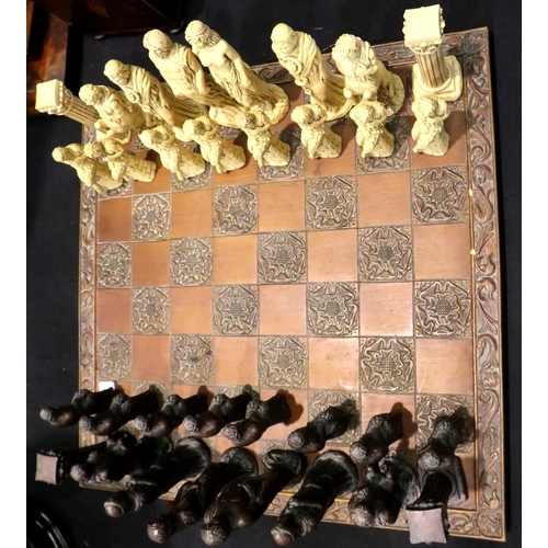 372 - Resin chess set of Greek mythological beings, complete set, King H: 15 cm. P&P Group 3 (£25+VAT for ... 