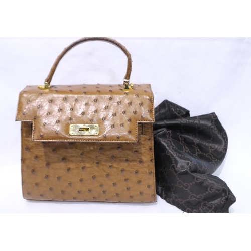 378 - Ostrich leather handbag and a Gucci dust bag. Handbag appears in unused condition, no fading/ tears,... 