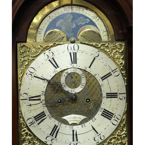 391 - Edward Bertles Liverpool, a late 18th century longcase clock with arched brass dial and moonphase, n... 