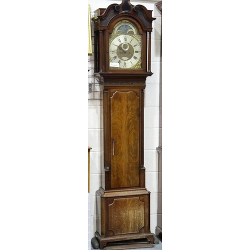 391 - Edward Bertles Liverpool, a late 18th century longcase clock with arched brass dial and moonphase, n... 